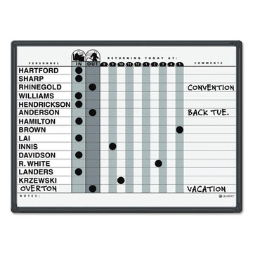 Quartet® Magnetic Employee In-out Board, Porcelain, 24 X 18, Gray-black, Aluminum Frame freeshipping - TVN Wholesale